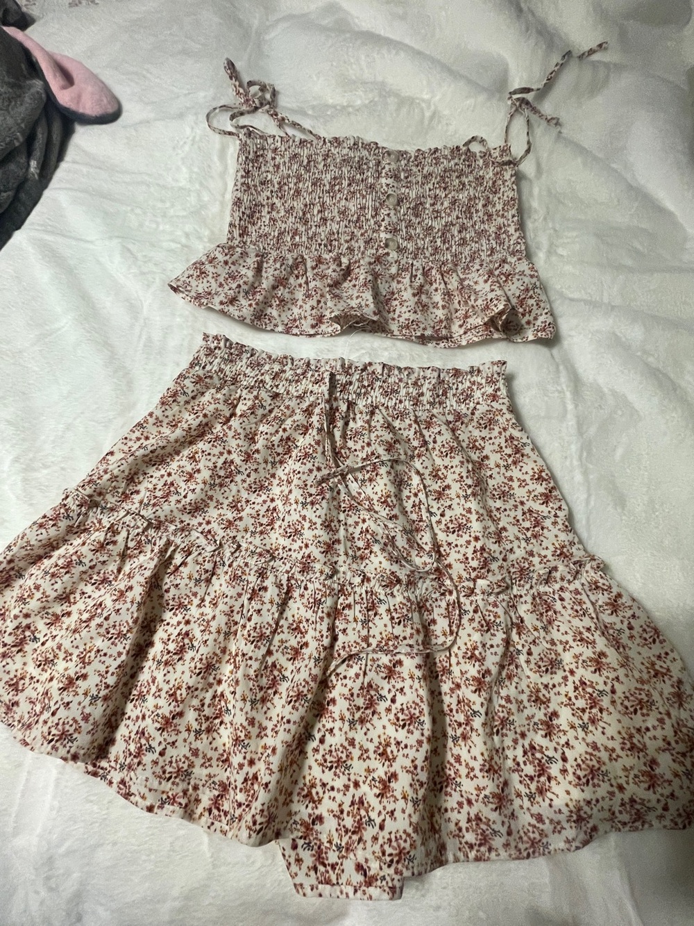 Paper Crane Cream Skirt with Rust Floral Print
